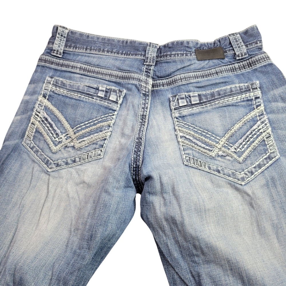 Buckle Black Nine Men Straight Leg Jeans Blue Medium Wash 34x33 Embroider Pocket